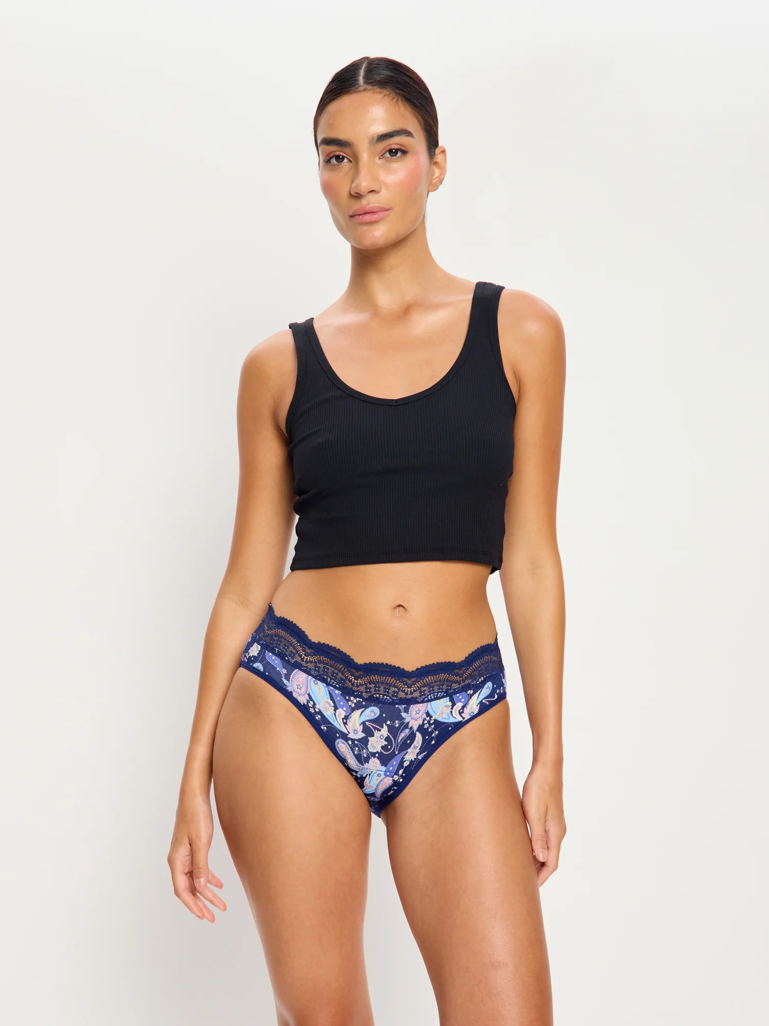 Sensual Hi Waist Bikini Moderate Opulent Paisley Navy - Image 2