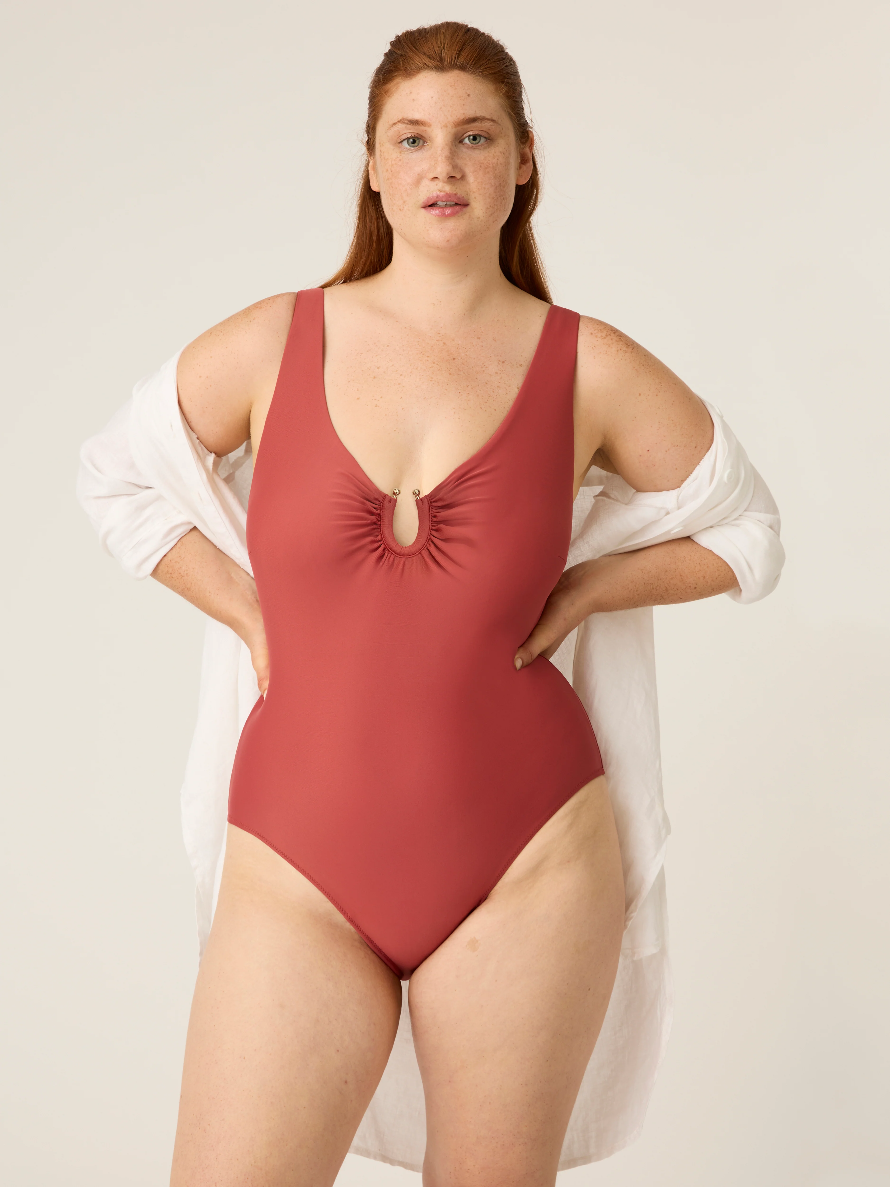 Swimwear V Neck One Piece Super Sahara Red